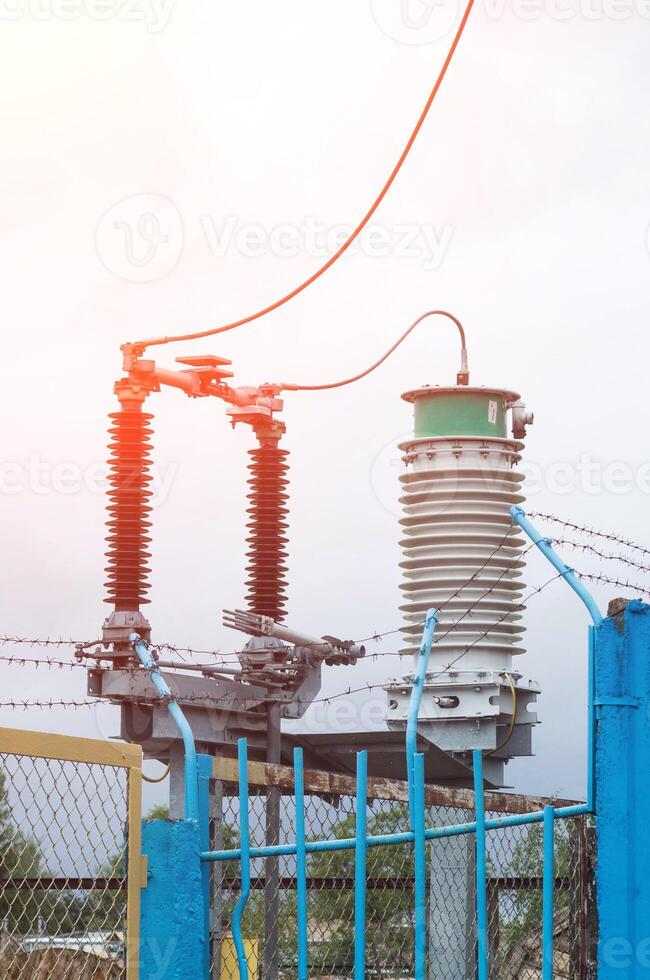 Electric insulator, close-up, garland insulator, electric station, isolator photo