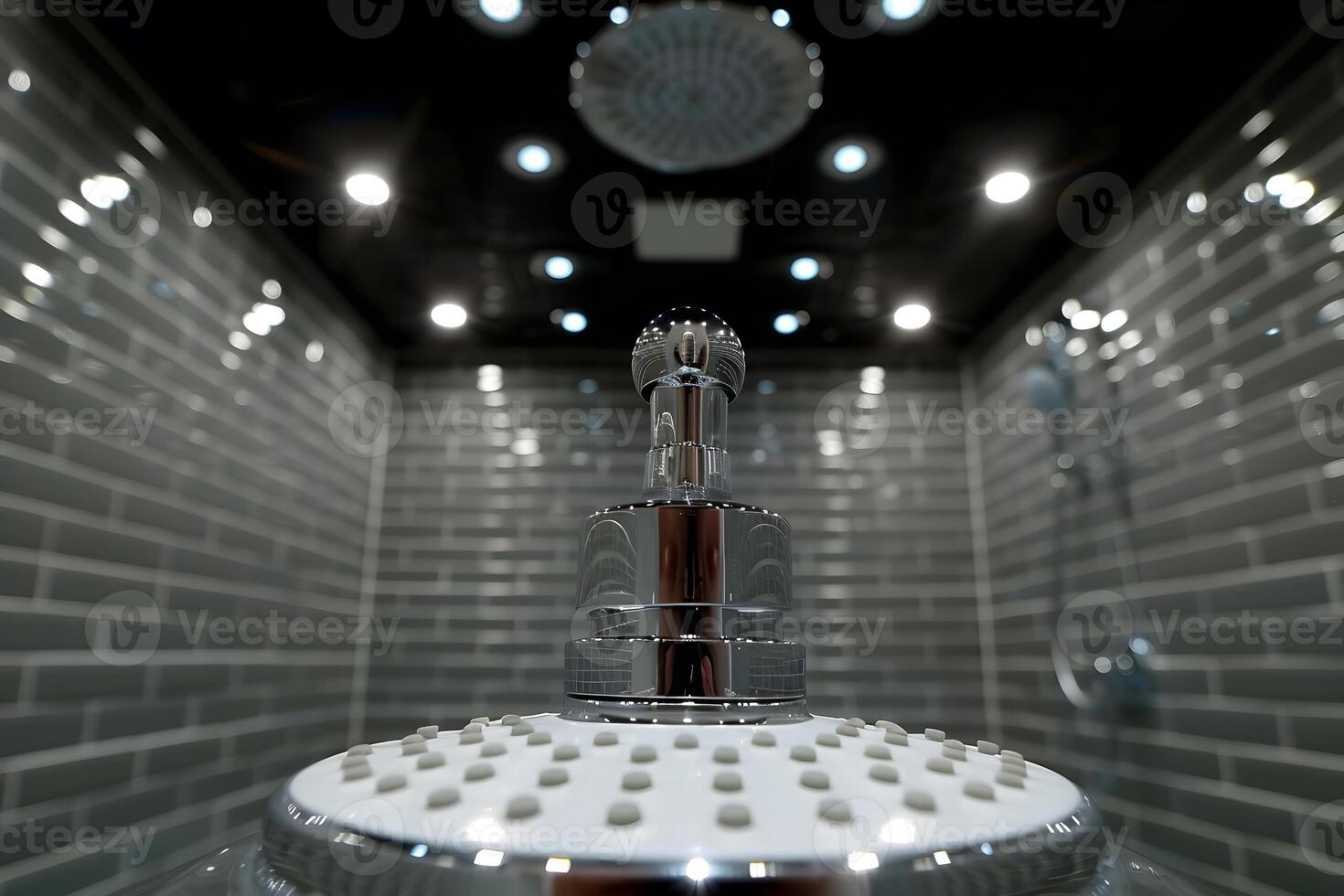 Modern Bathroom Showerhead with Sleek Gray Tile Design for Elegant Home Decor photo