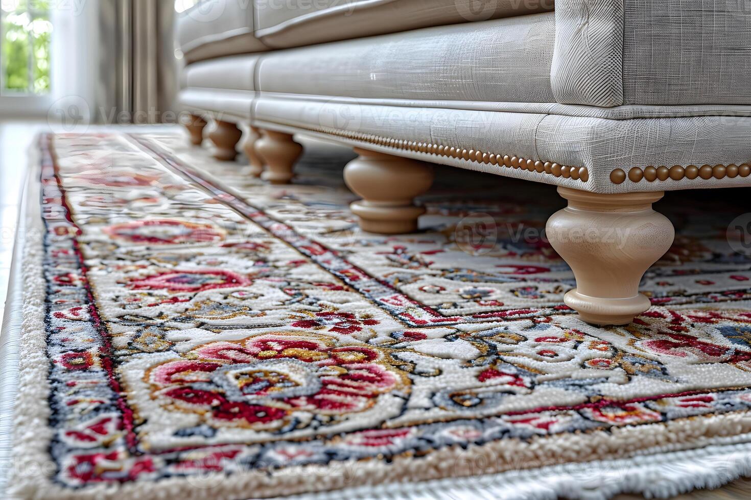 Luxurious Floral Carpet and Elegant Sofa for Sophisticated Interior Design photo