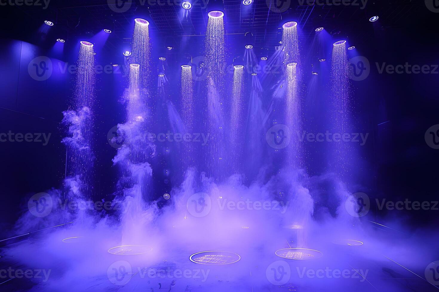 Futuristic Light and Water Show in a Misty Purple Atmosphere for Event Design photo