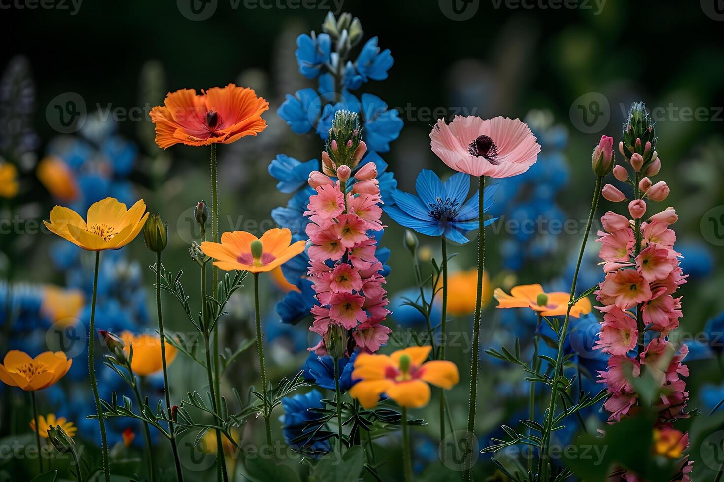 Vibrant Bloom Composition in a Lush Summer Wildflower Meadow photo