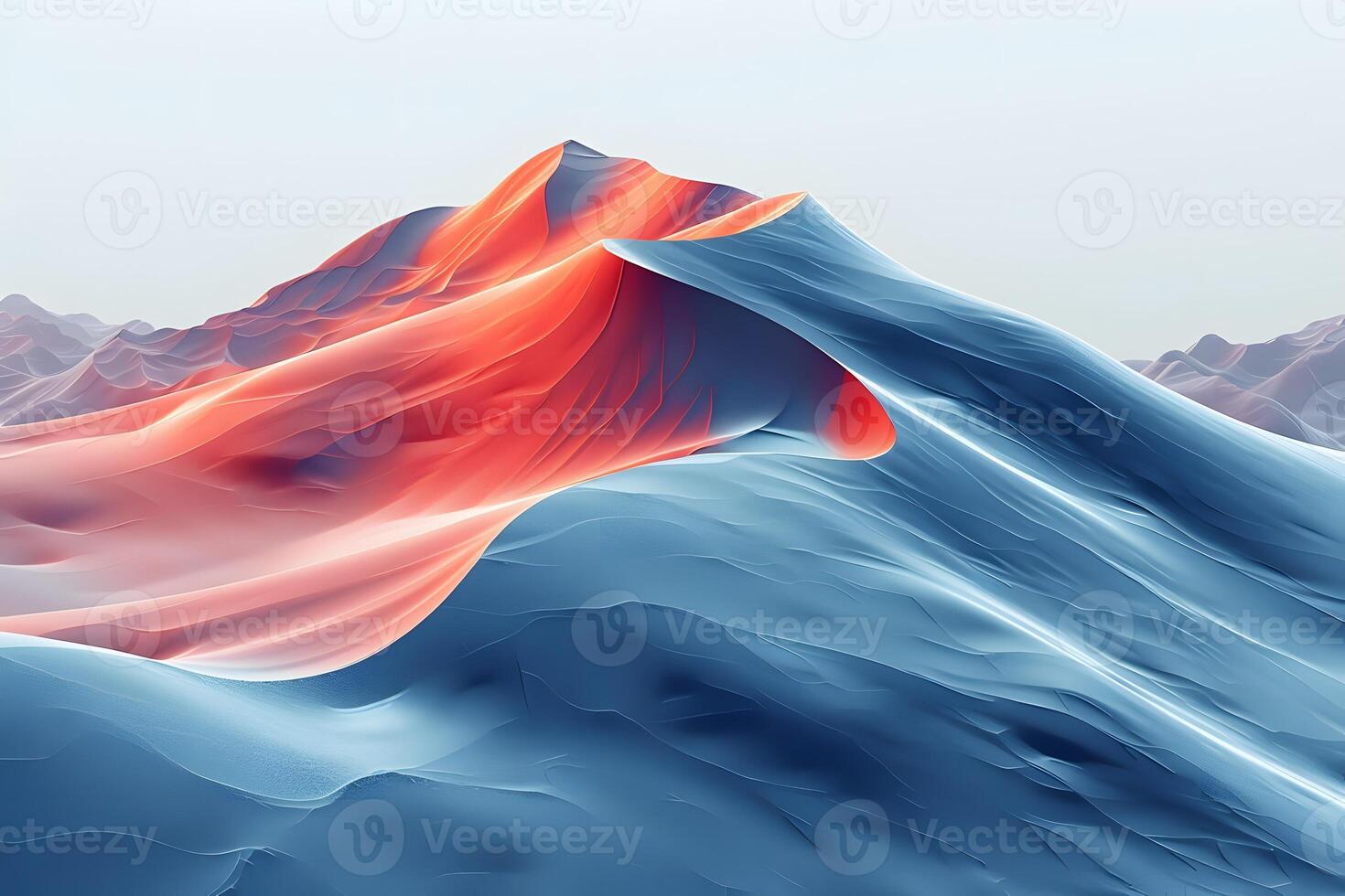 Abstract Landscape with Vibrant Blue and Red Waves - Design for Modern Art Spaces photo