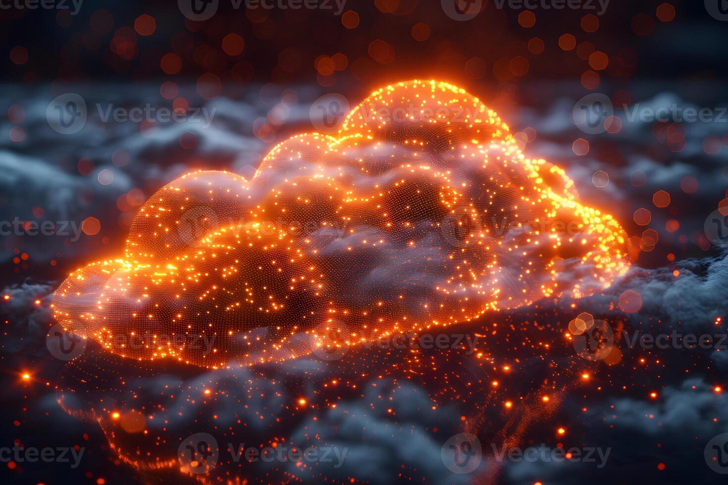 Neon Cloud of Digital Data Glowing in a Dark Sky for Technology Design photo