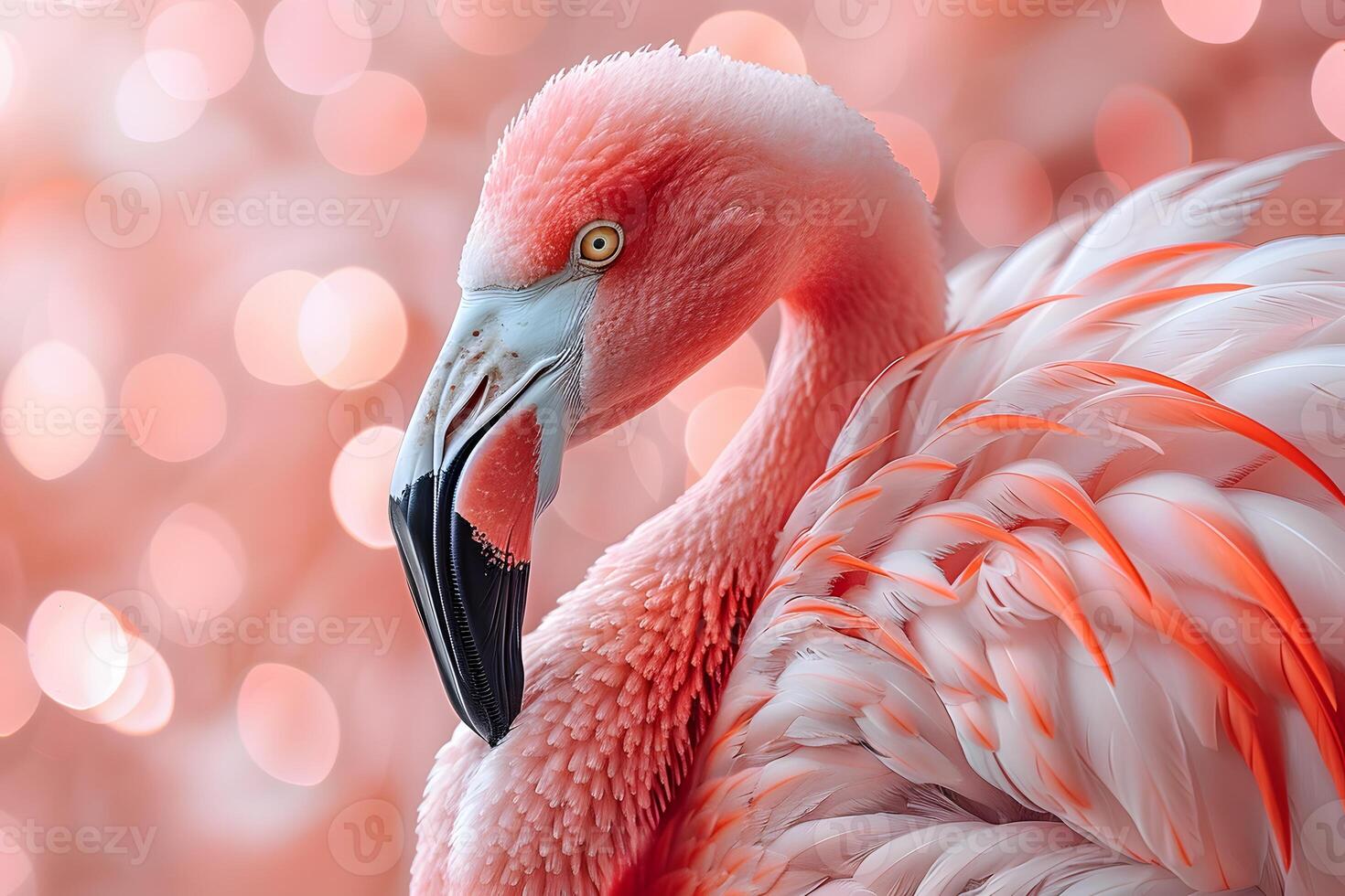 Elegant Flamingo with Soft Pink Feathers and Dreamy Bokeh Background photo