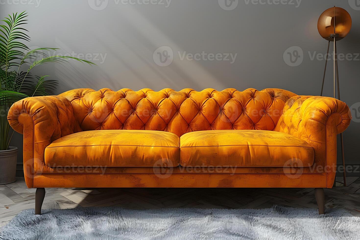 Luxurious Orange Velvet Chesterfield Sofa for Elegant Living Room Decor photo