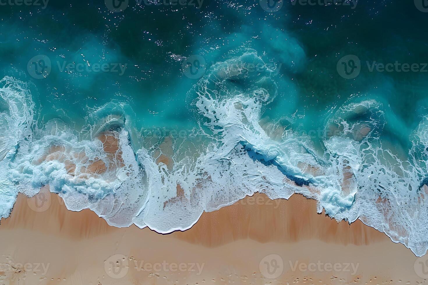 Aerial View of Pristine Beach with Turquoise Waves and Sandy Shoreline for Coastal Travel Design photo