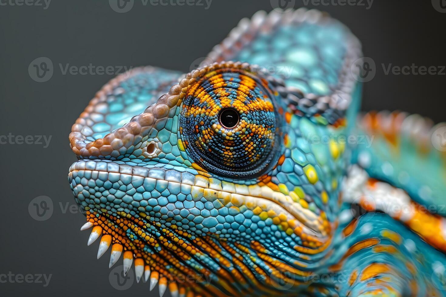 Vibrant Chameleon Close-Up Highlighting Colorful Scales and Intricate Patterns photo