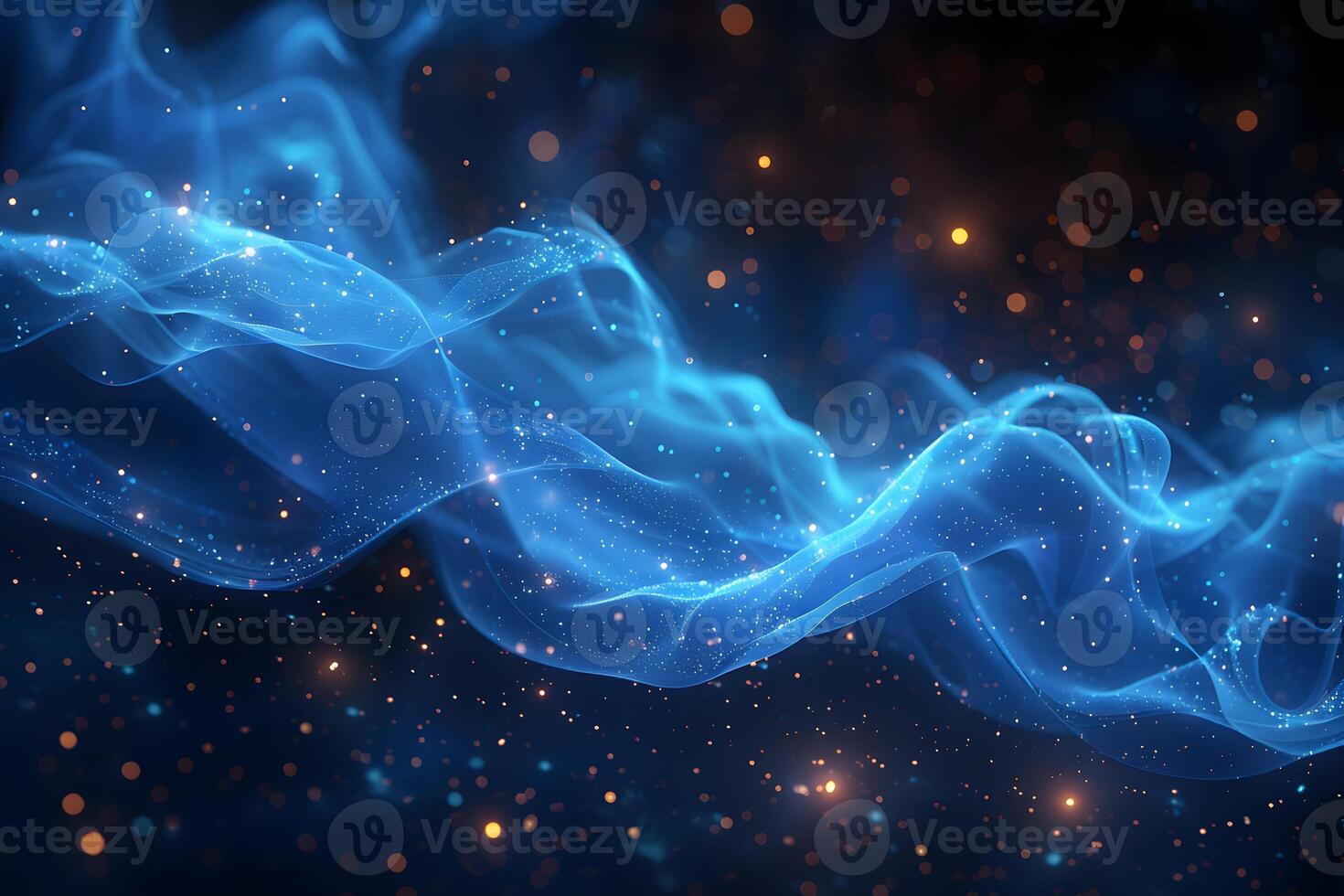 Ethereal Blue Smoke with Sparkling Particles in Cosmic Space photo
