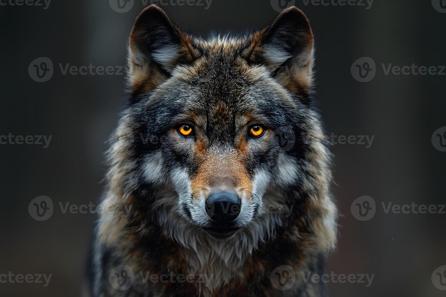 Majestic Wolf Stare in Mysterious Forest - Wildlife Photography for Posters photo