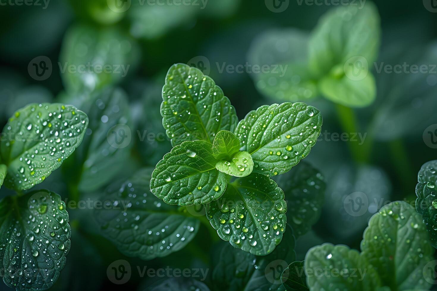 Fresh Mint Leaves with Water Droplets - Nature Background for Print and Card Design photo