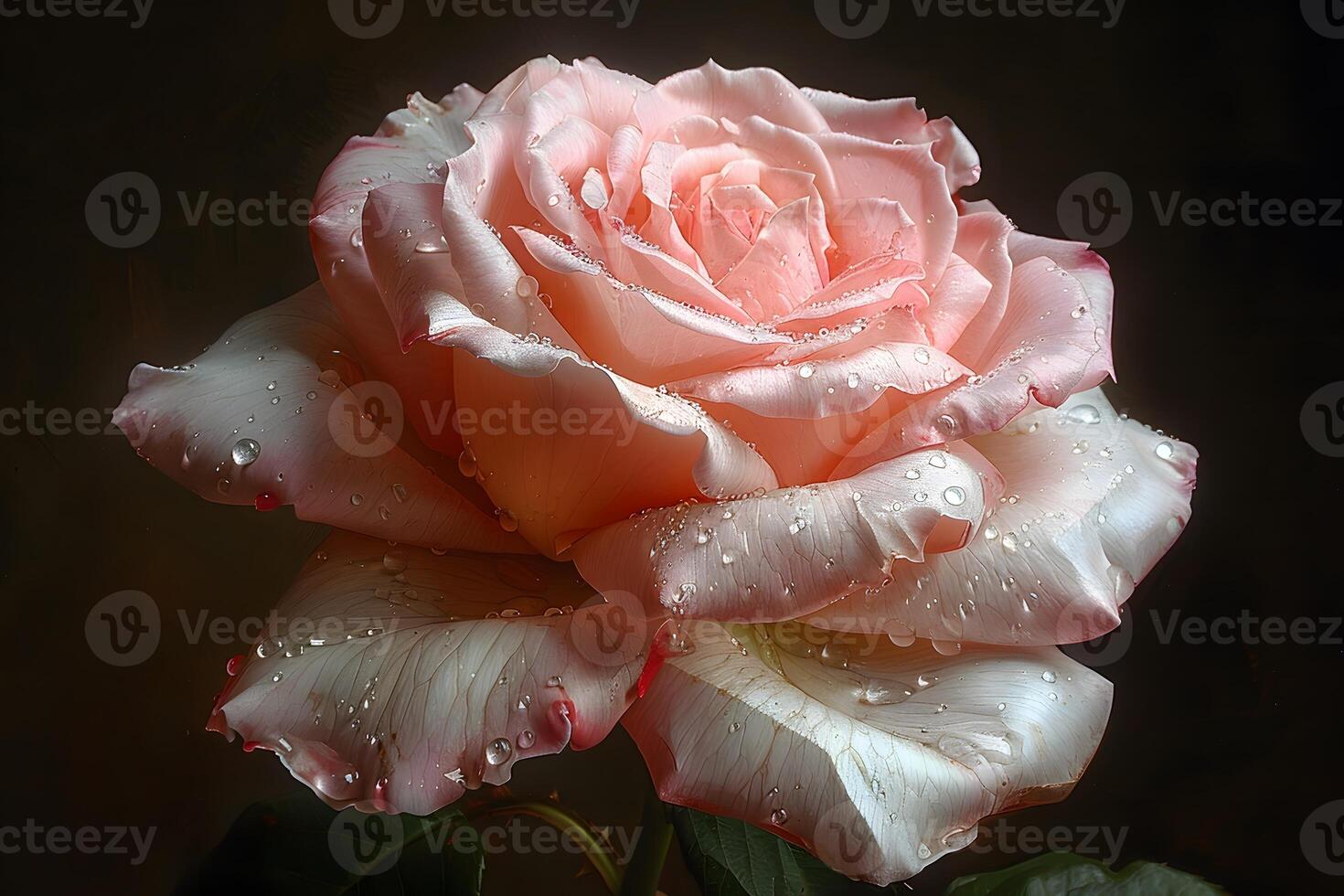 Elegant Pink Rose with Dewdrops on Petals - Nature Photography for Floral Designs photo