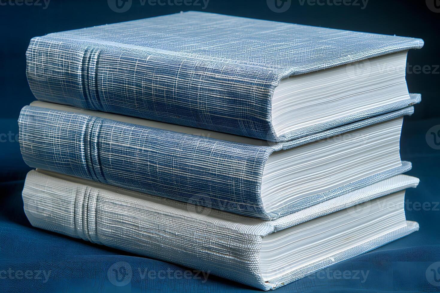 Stack of Three Blue Textured Books on Dark Background - Ideal for Education and Literature Themes photo