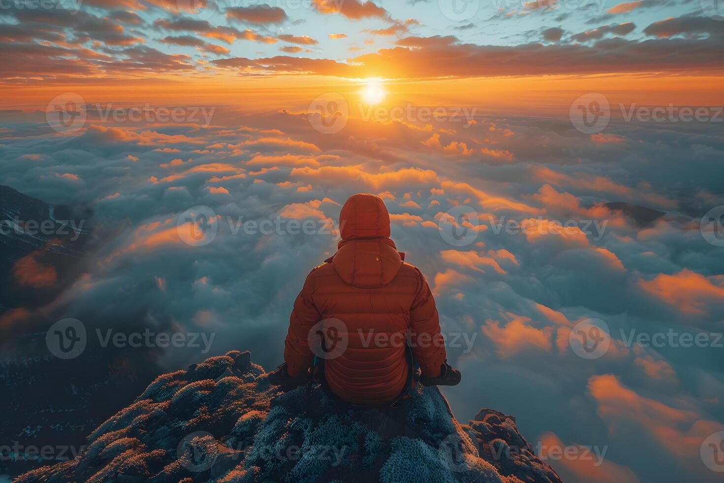 Serene Contemplation Above the Clouds at Sunrise - Adventure, Exploration, Tranquility photo