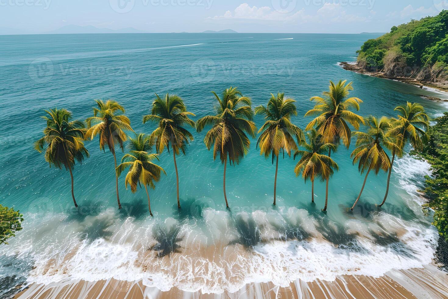 Tropical Beach Serenity with Palm Trees and Blue Ocean Waves photo