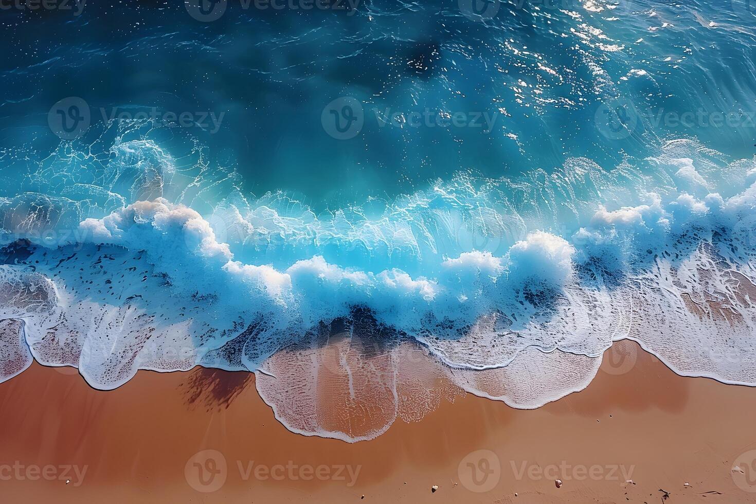 Tranquil Ocean Waves Crashing on Sandy Beach at Sunrise photo