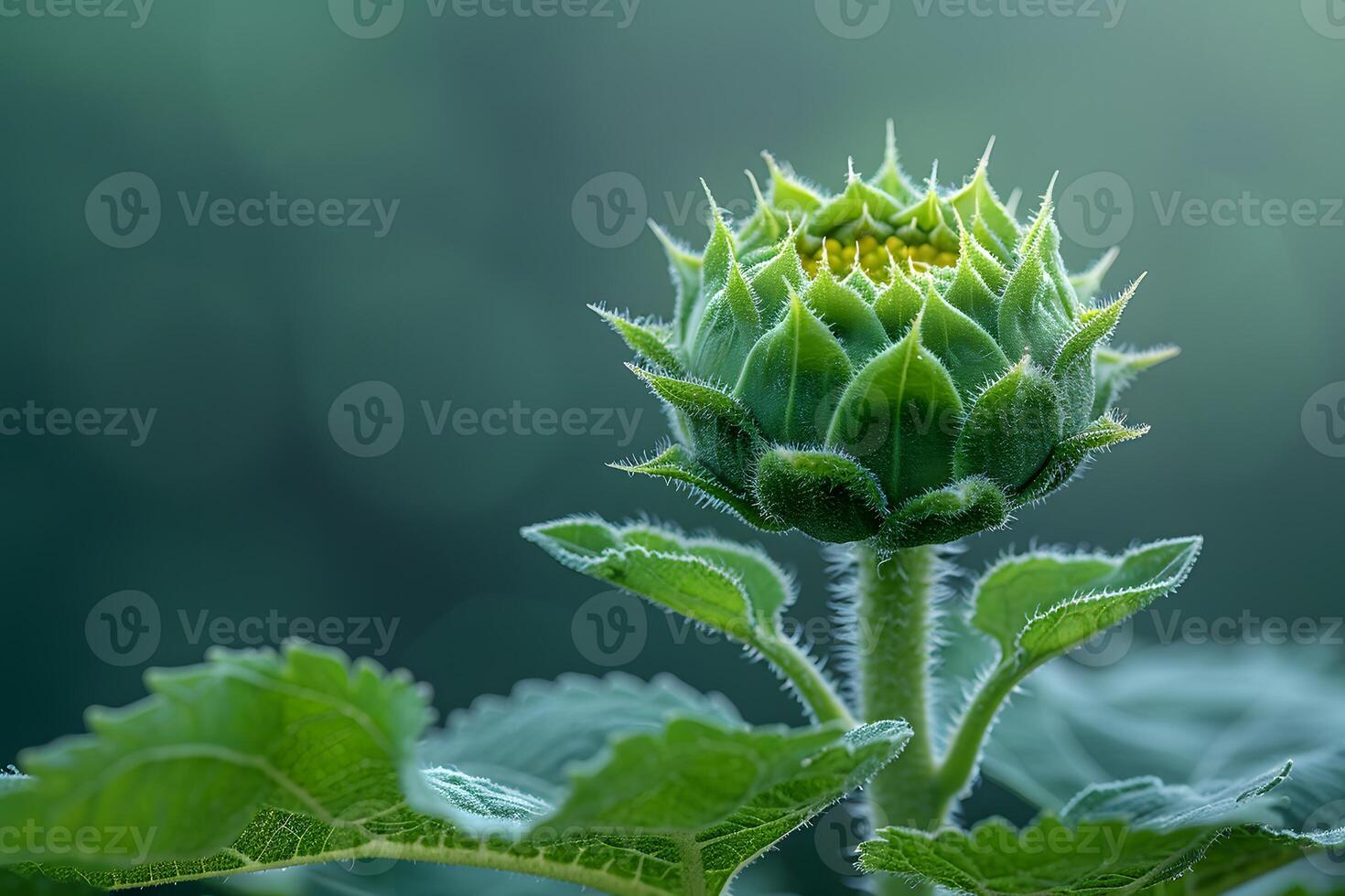 Emerging Sunflower Bud Against Soft Green Background for Nature and Growth Concepts photo