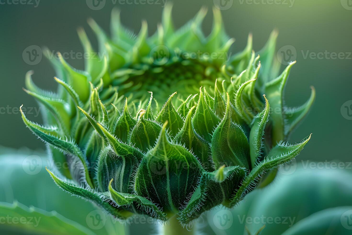 Close-Up of a Sunflower Bud in Early Morning Light - Nature's Promise of Bloom photo