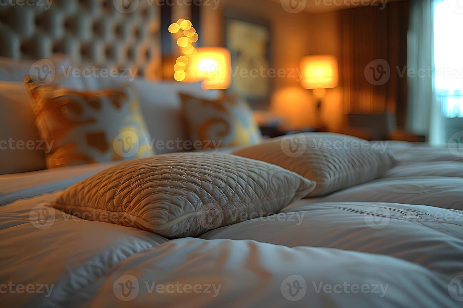 Cozy Luxurious Bedroom Interior with Comfortable Bedding for Relaxation and Tranquility photo