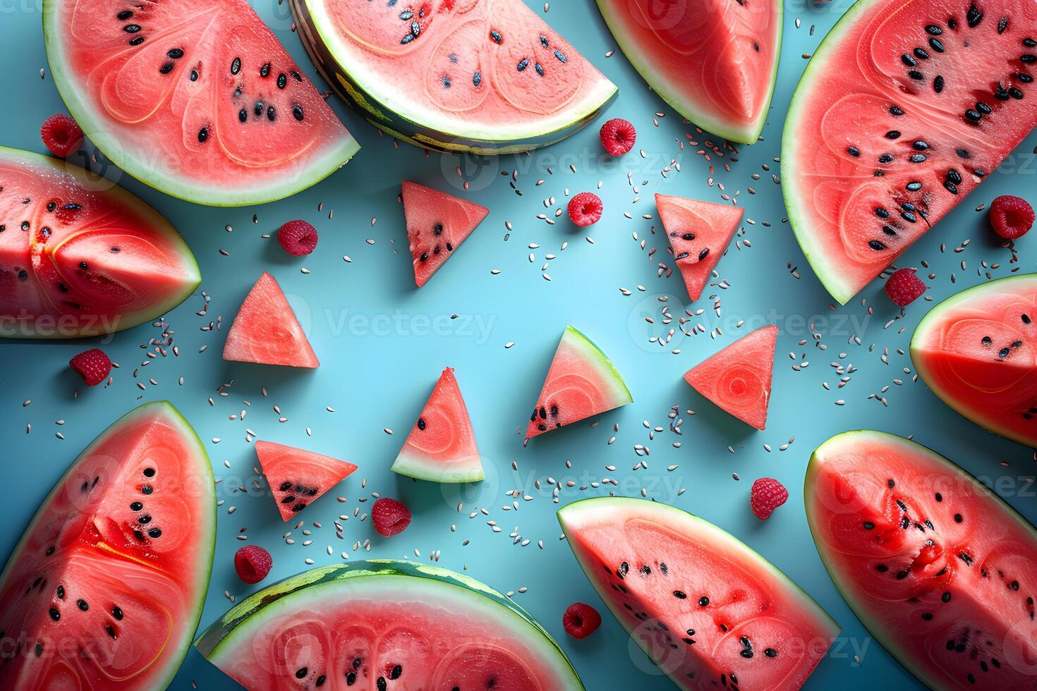 Summer Watermelon and Raspberry Arrangement for Freshness and Vibrancy in Food Photography photo