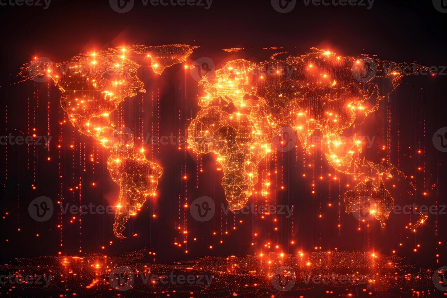 Illuminated World Map with Glowing Connections for Technology and Global Network Concepts photo