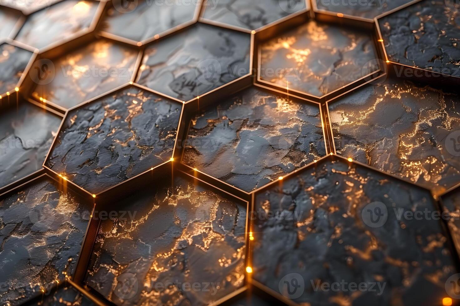 Luxurious Geometric Hexagonal Pattern with Glowing Edges for Modern Interior Design photo