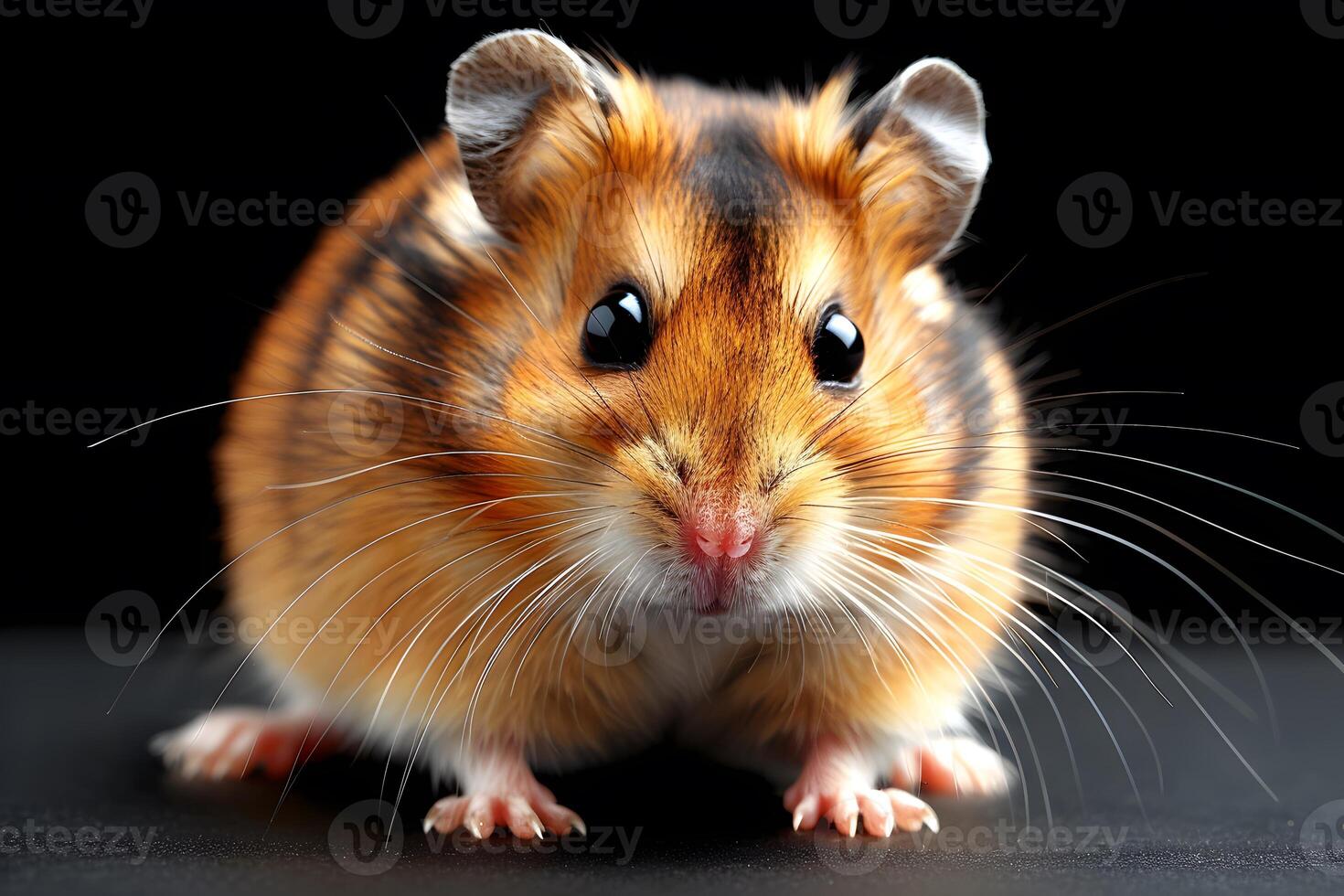 Cute Hamster Close-Up on Black Background - Pet Photography for Posters and Prints photo