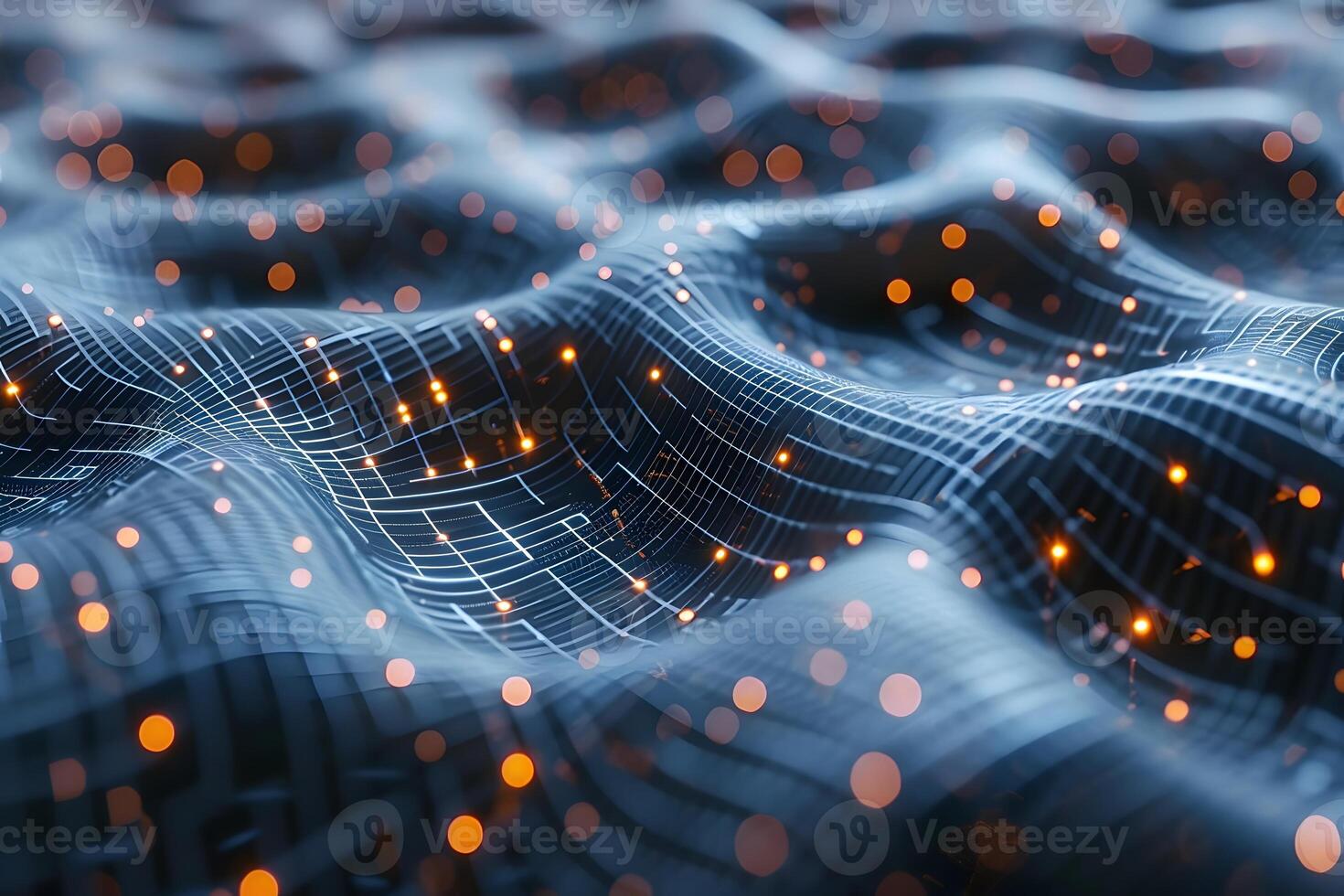 Digital Waves and Illuminated Grid for Futuristic Tech Design and Innovation photo