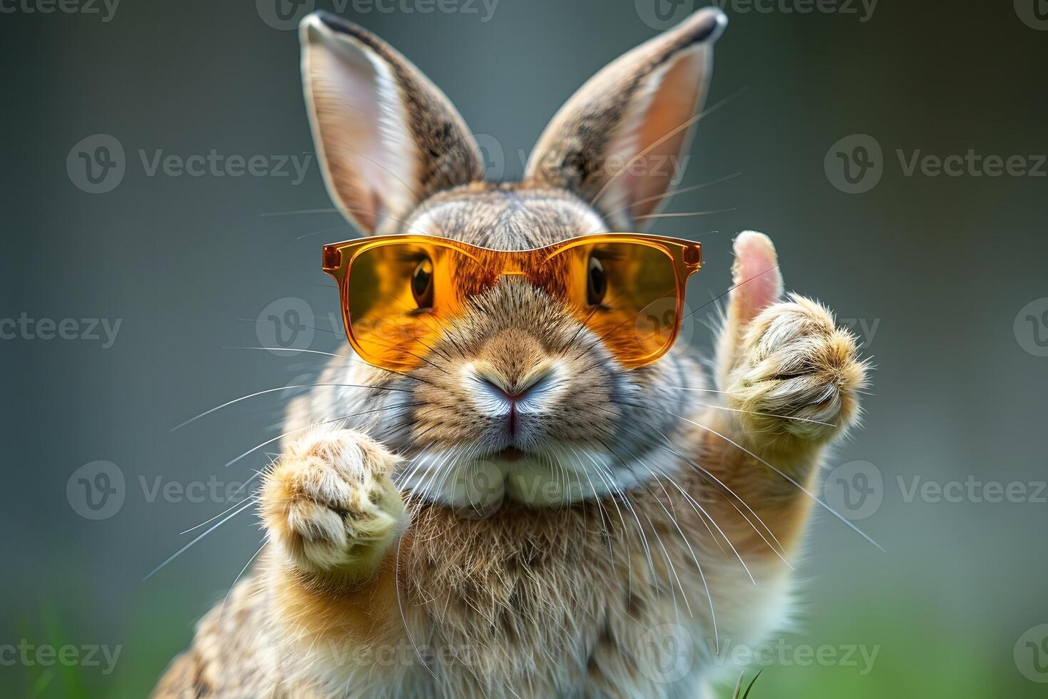 Cool Bunny with Sunglasses Giving Thumbs Up Gesture for Fun and Style Imagery photo