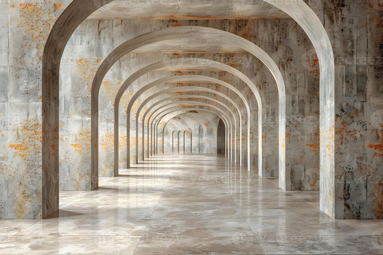 Architectural Geometry in Endless Concrete Archway Corridor Design for Posters and Prints photo
