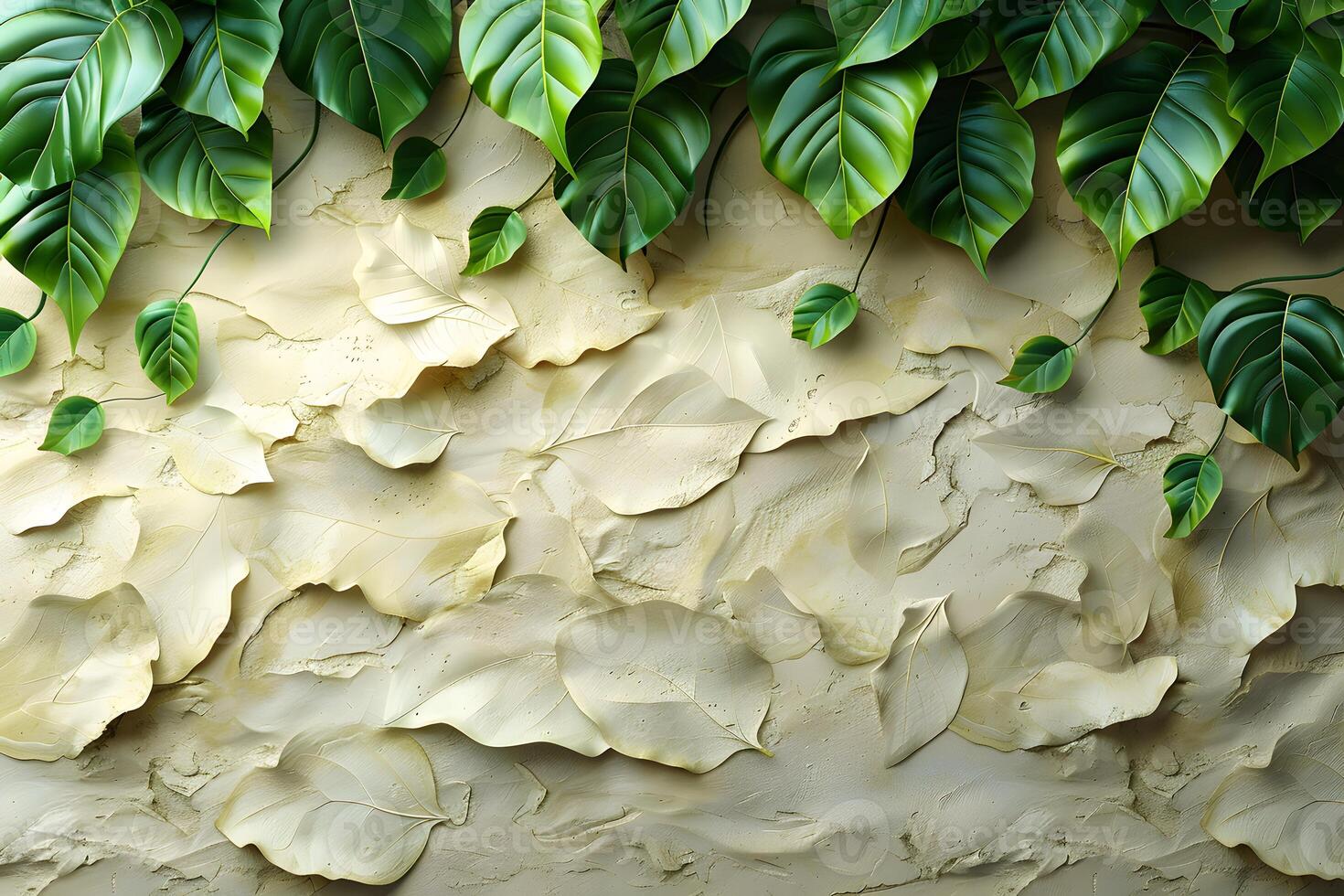 Lush Greenery on Textured Wall Nature-Inspired Background for Design Projects photo