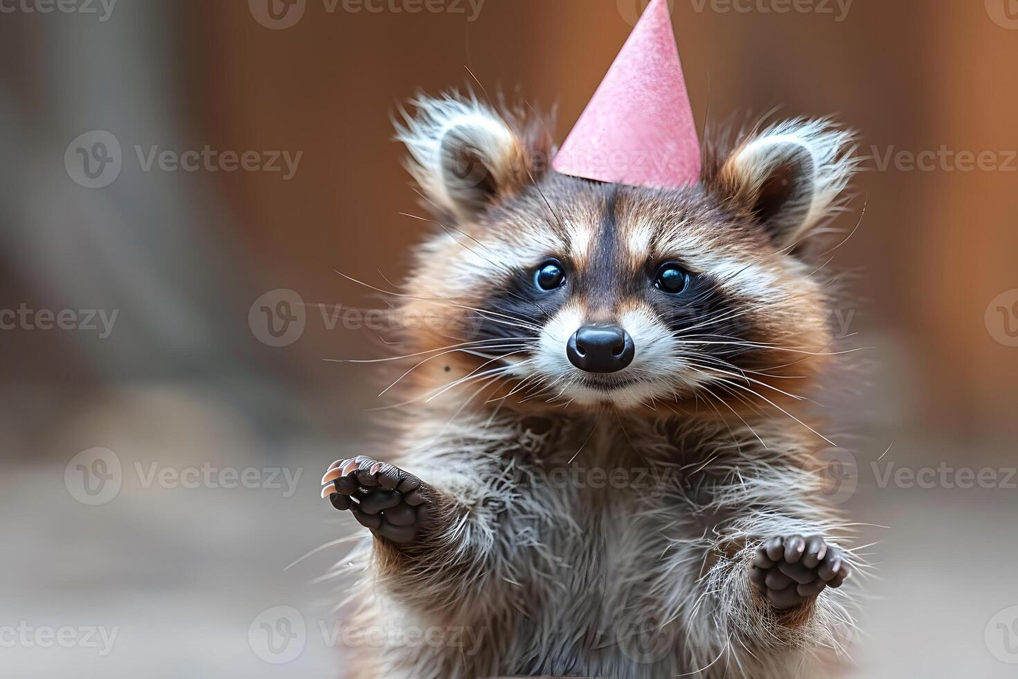 Adorable Raccoon Wearing a Party Hat Celebrating Nature's Playful Side photo