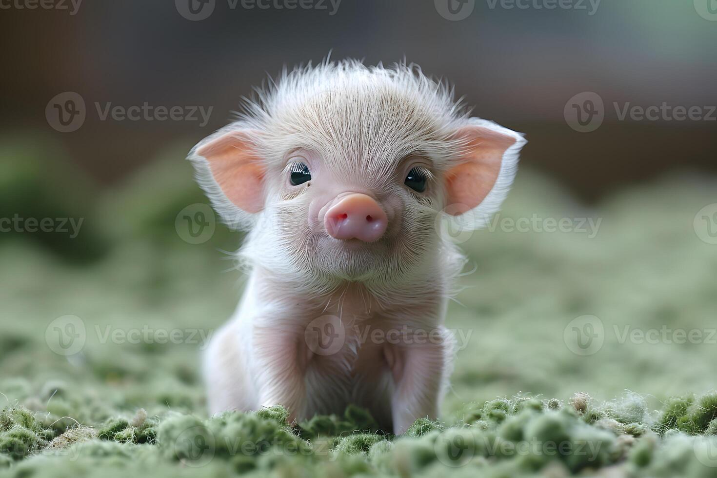 Adorable Piglet on Green Moss for Springtime Farm Animal Themes photo