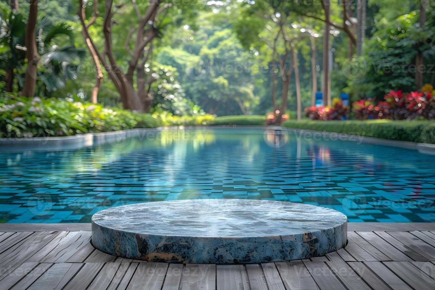 Tranquil Poolside Oasis in Lush Garden Setting for Relaxation and Escape photo