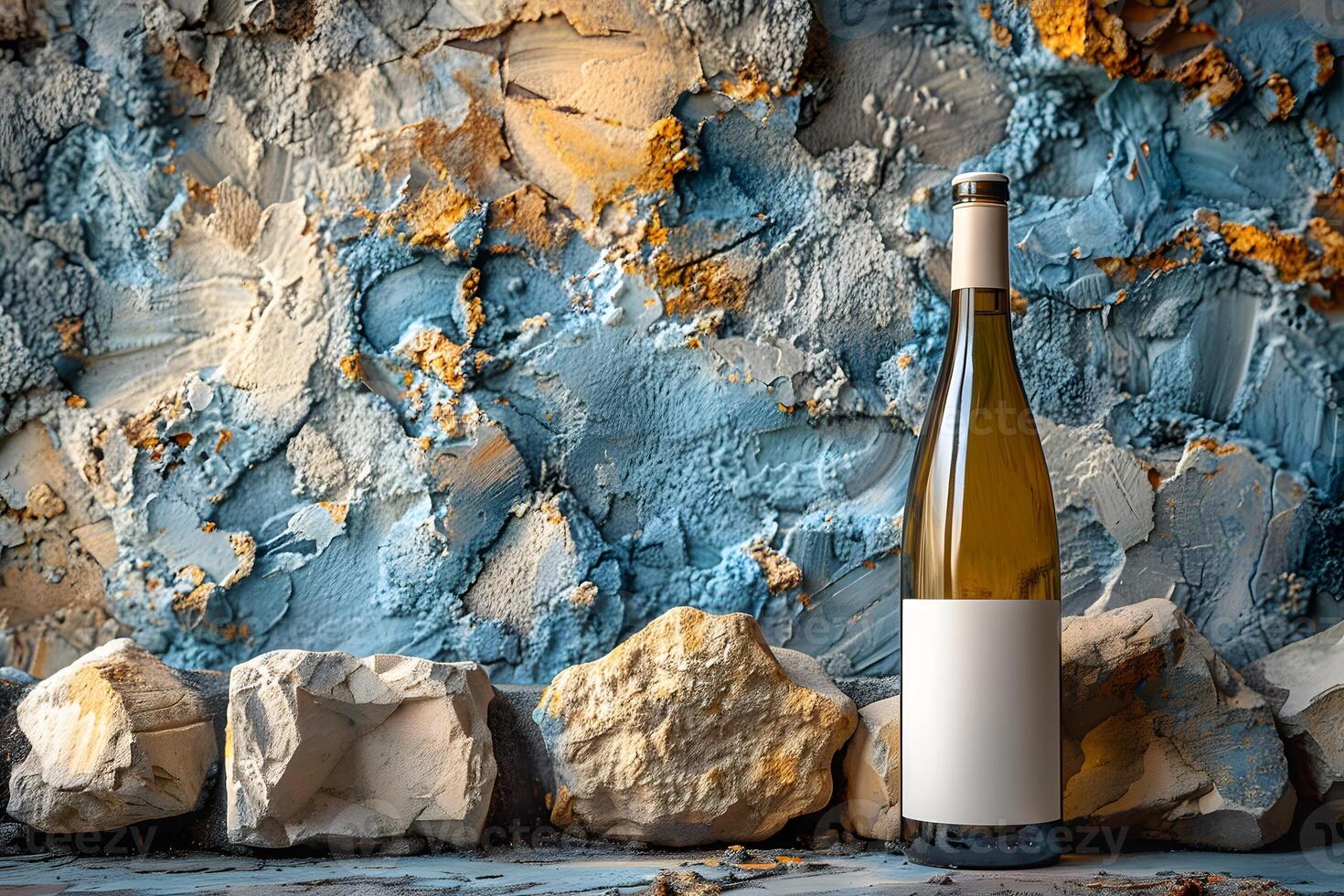 Chic Wine Bottle Display Against Artistic Abstract Background for Design Inspiration photo
