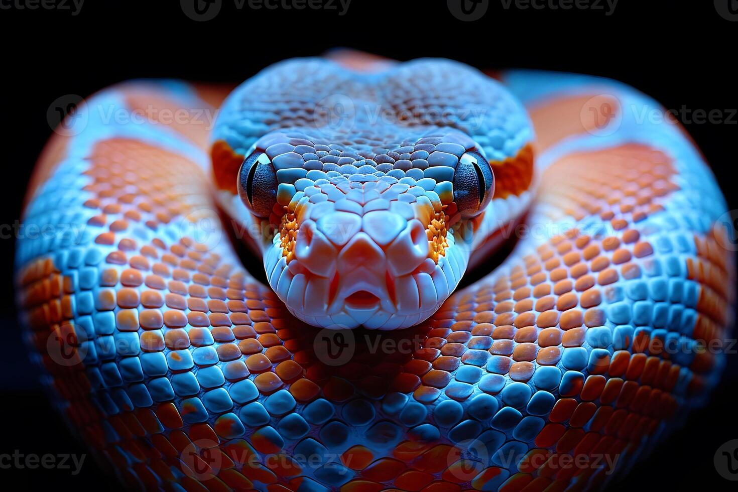 Vivid Blue and Orange Snake with Detailed Scales in Studio Lighting photo