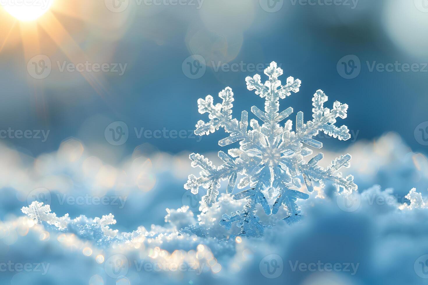 Intricate Snowflake in Winter Sunlight for Seasonal Greetings and Designs photo