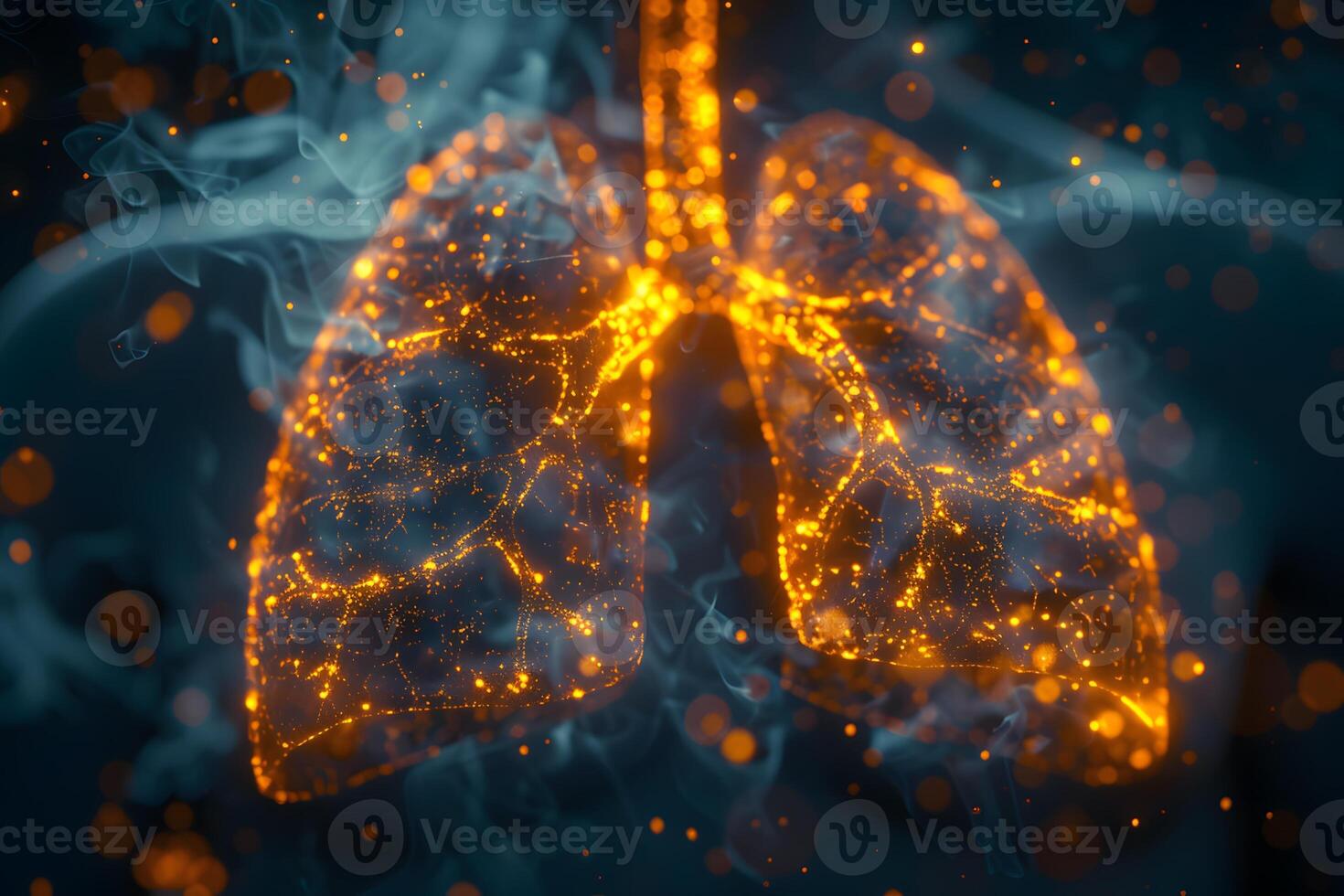 Digital Artwork of Luminous Lungs in a Smoky Environment - Conceptual Medical Illustration for Health Awareness photo