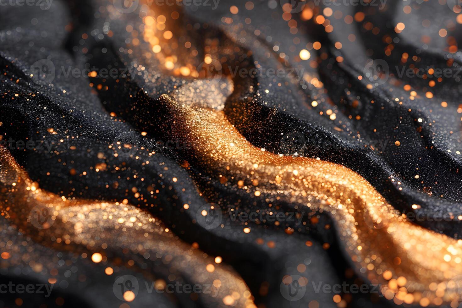 Luxurious Golden Glitter on Black Fabric Texture for Elegant Design photo
