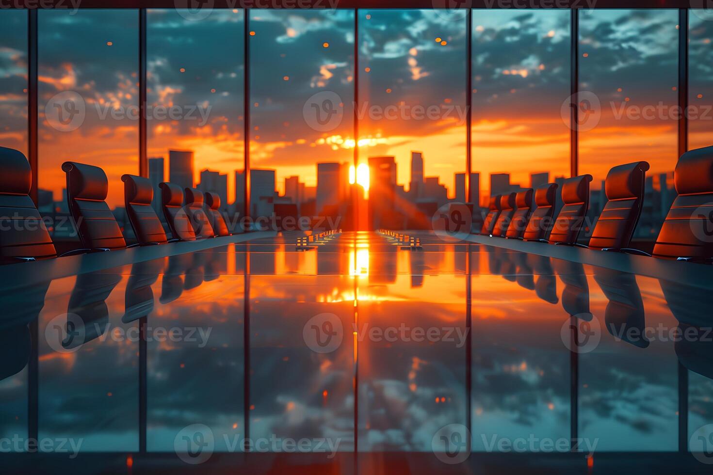 Boardroom Sunset Reflection - Modern Corporate Ambiance for Design Use photo