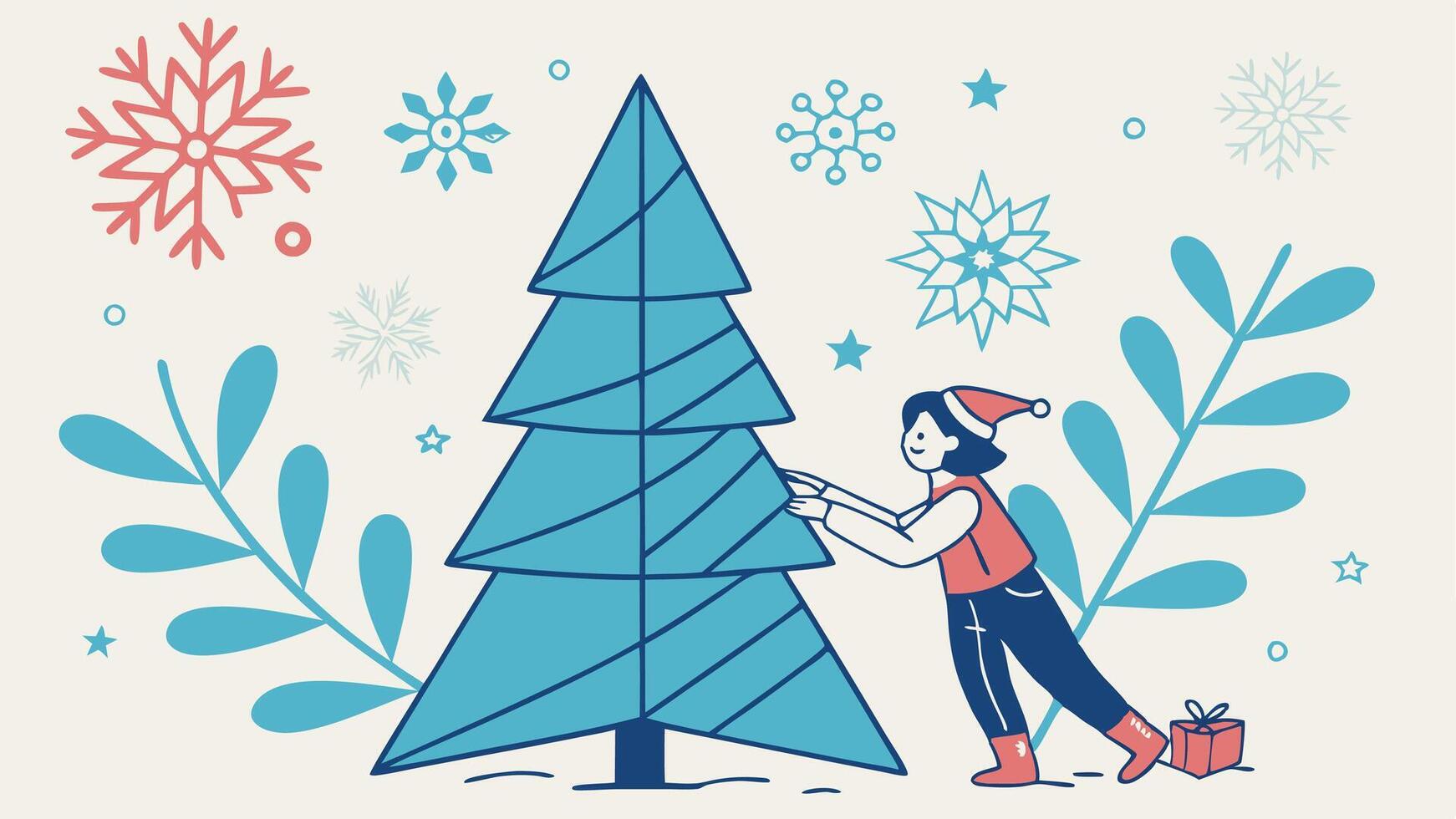 Background merry paper art blue origami christmas greeting winter tree snowflakes. vector