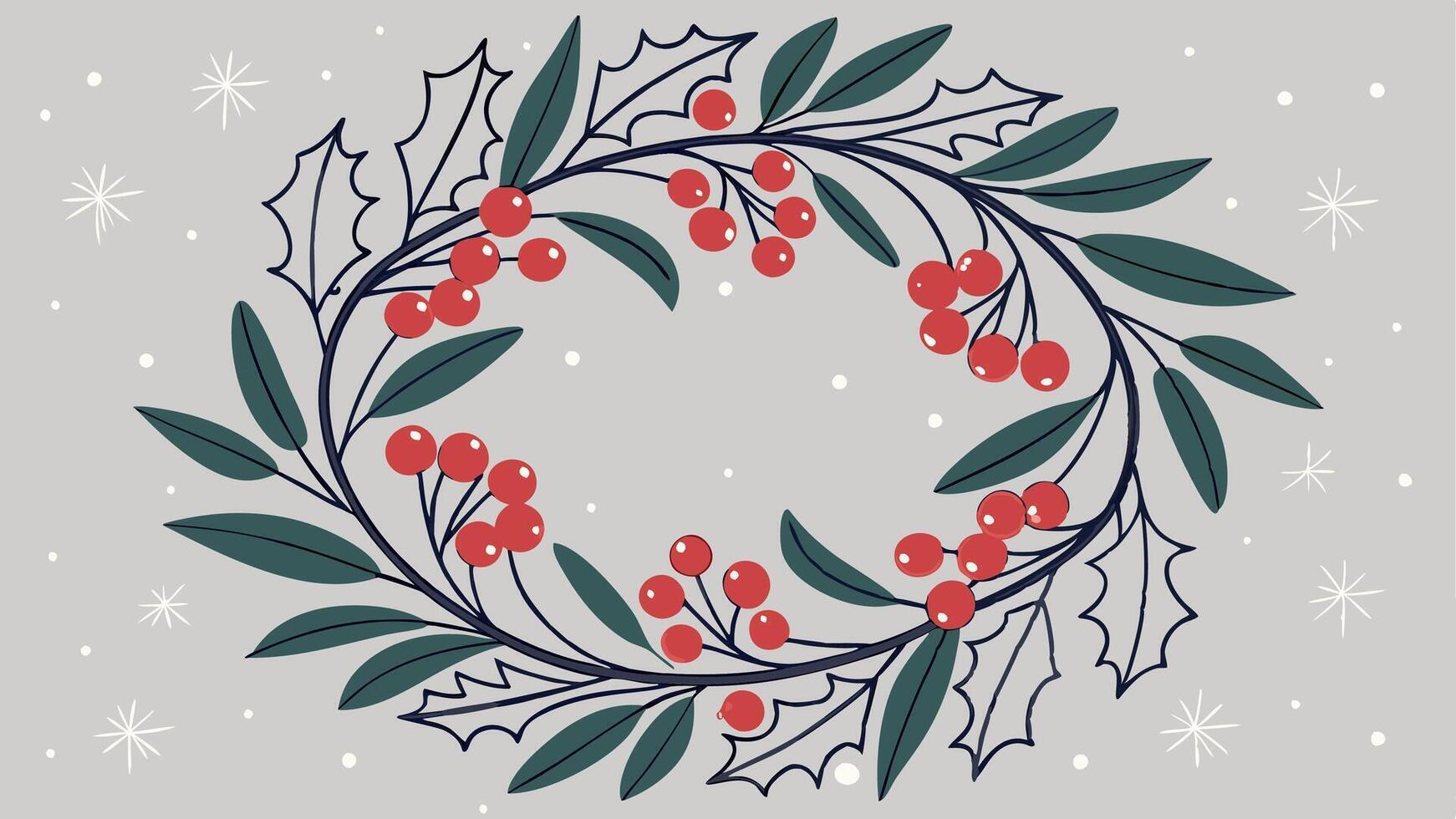 Beautiful Christmas wreath on grey background. top view vector