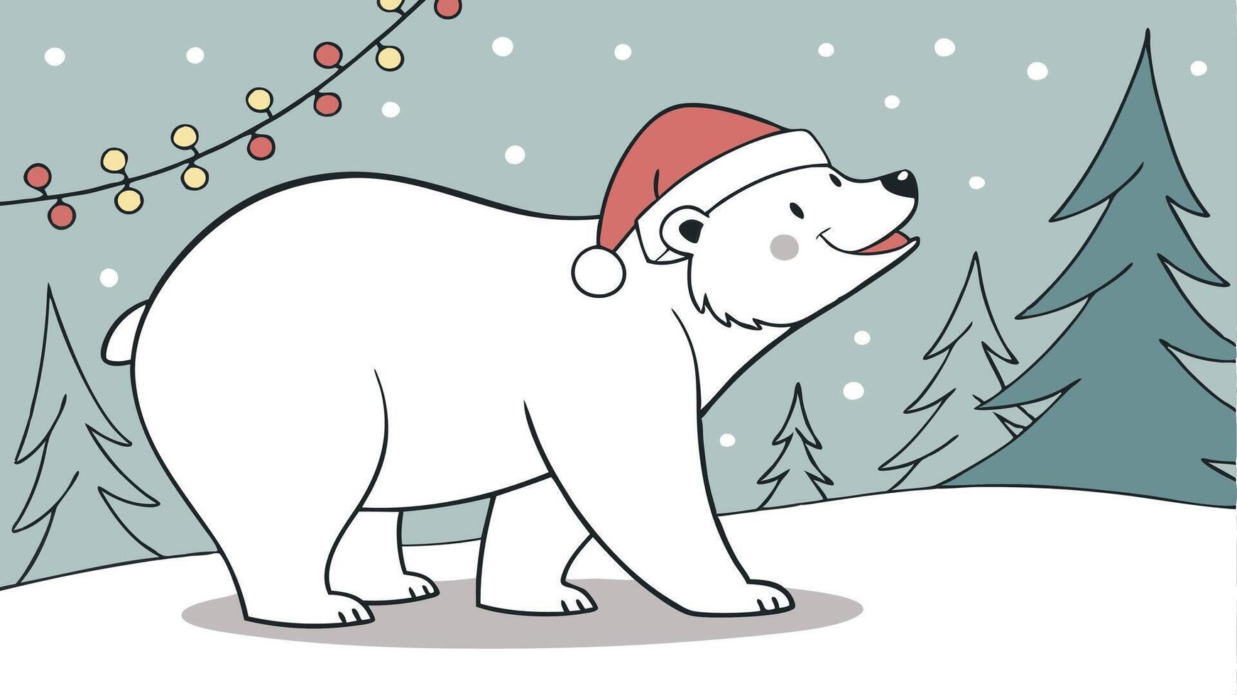 White polar bear in Santa clause hat in Christmas event . vector