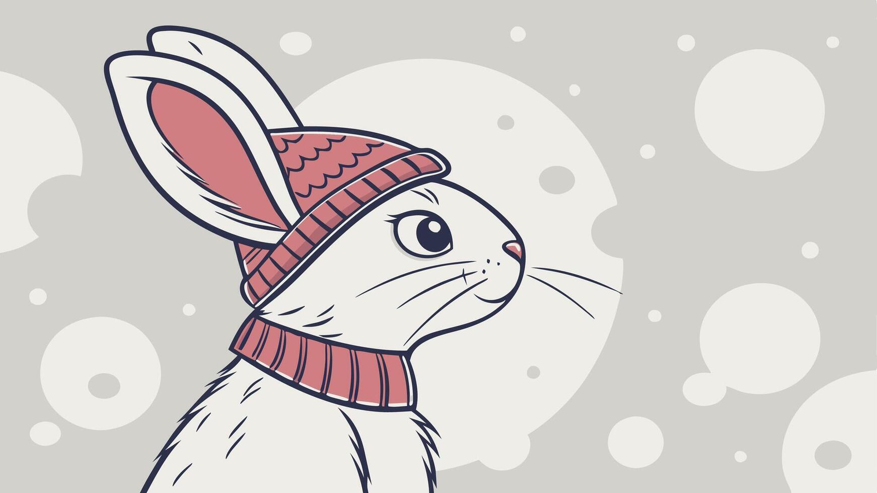 Winter Rabbit in Christmas Hat with Bokeh Background. vector