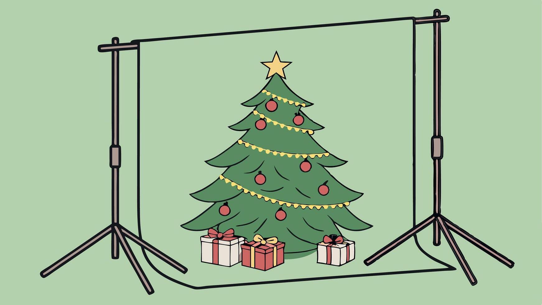 Backdrop for studio photo. christmas tree and gifts on green background vector