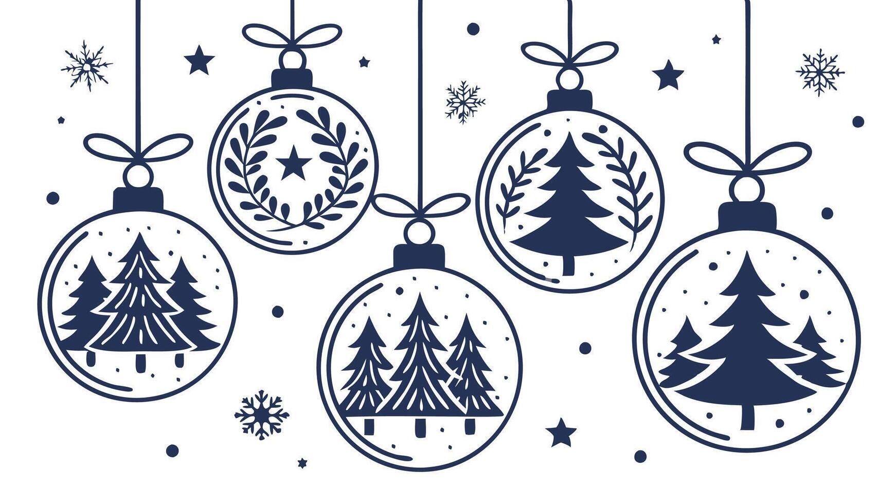 Beautiful hanging glass christmas balls with x-mas ornament inside. Created with technology vector