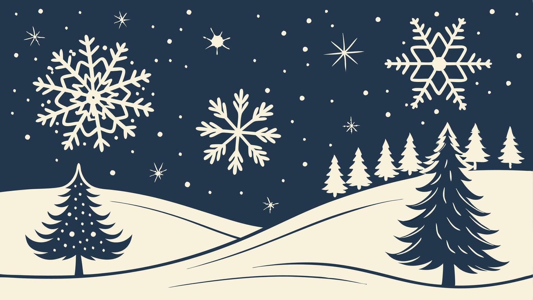 Winter Wonderland. Festive Snowflakes and Fir on a Navy Christmas Background vector