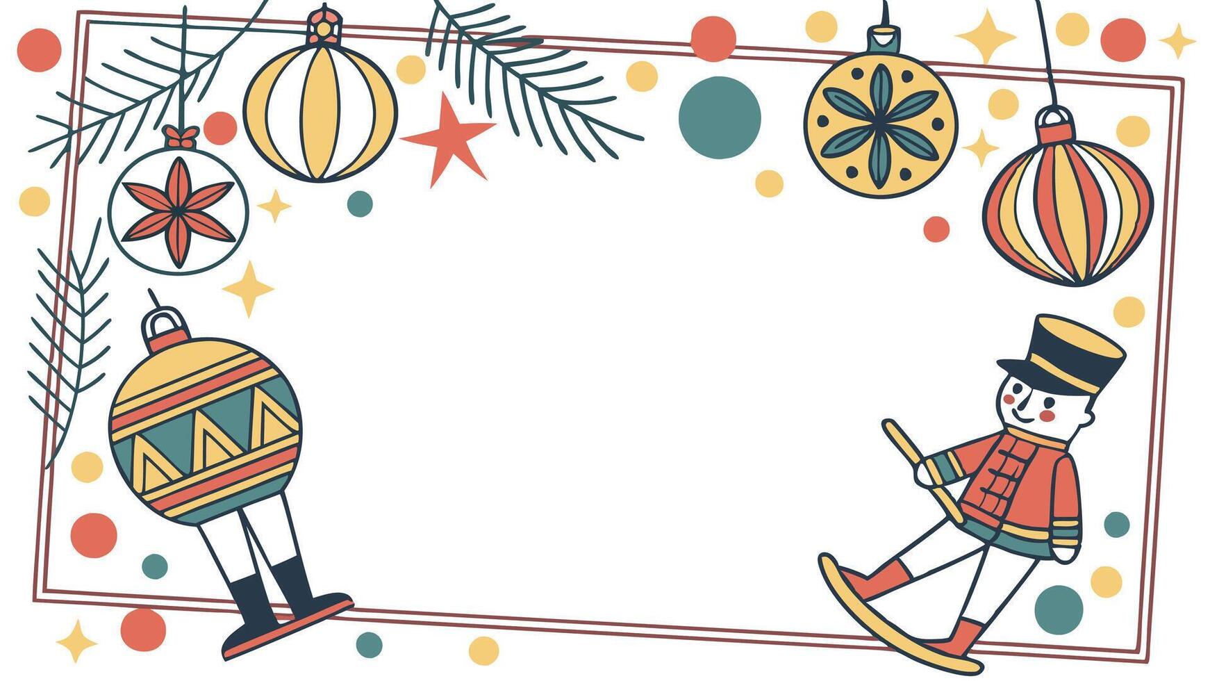 White horizontal blank frame with christmas toys background vector
