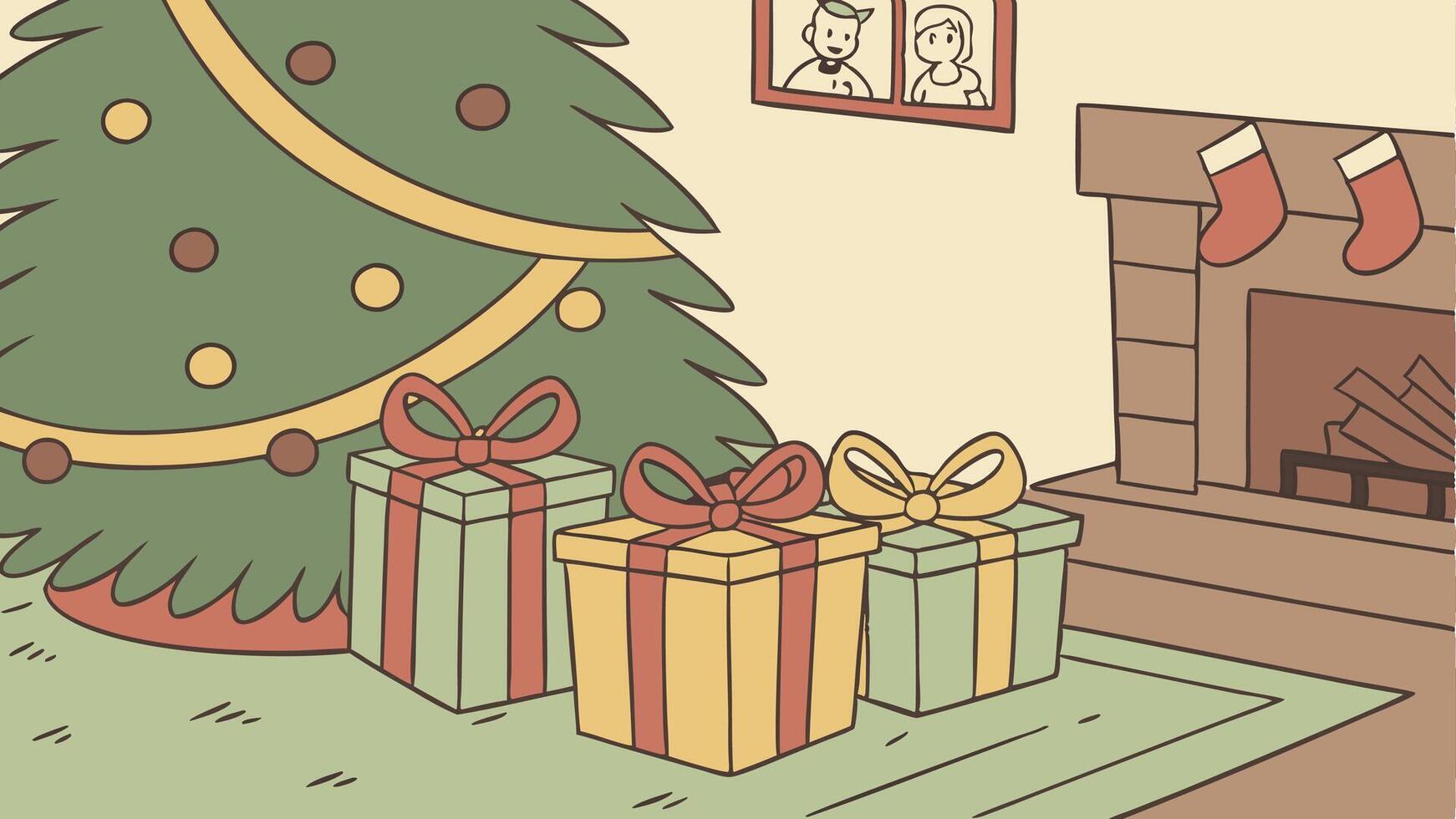 Wrapped beautiful gifts and parcels lying under the Christmas tree. vector