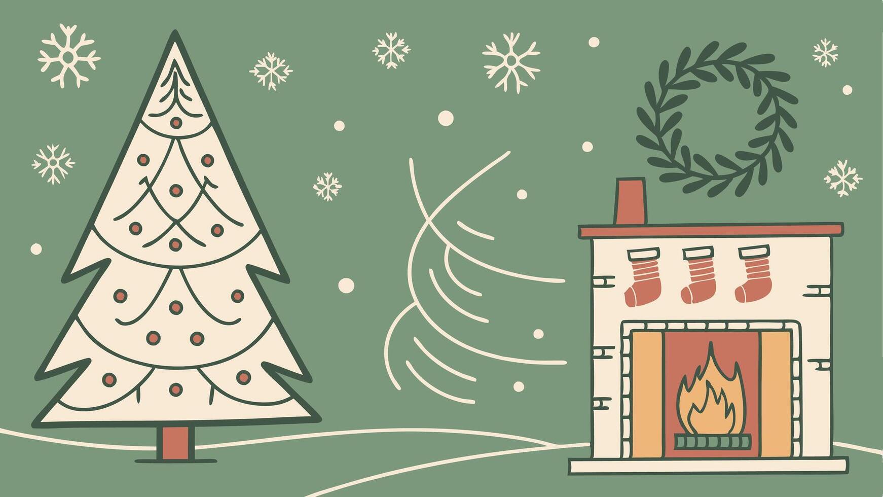 Winter themed home decor with various holiday elements on a green background space for text vector