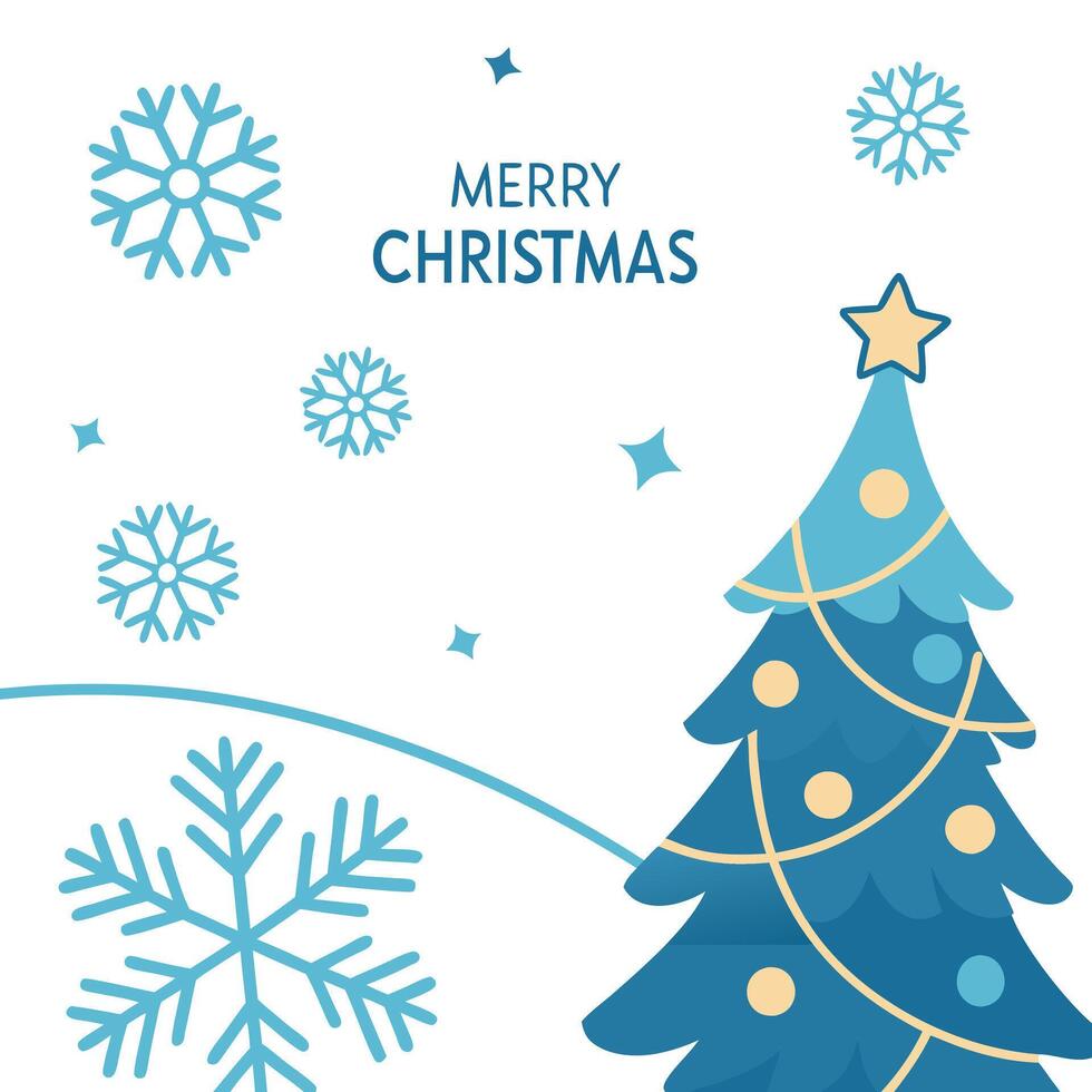 Winter background paper art origami blue snowflakes christmas merry christmas merry tree. vector